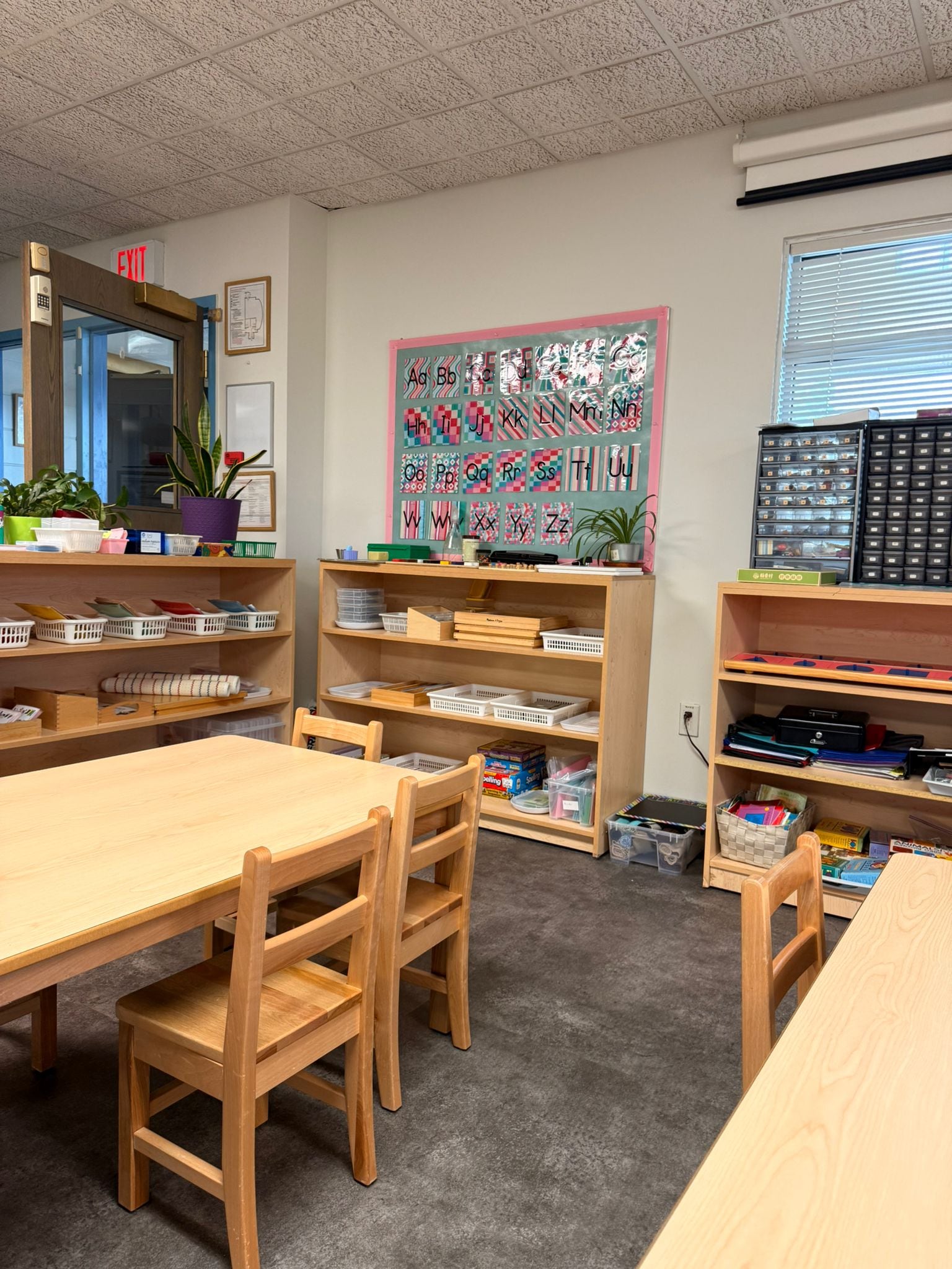 Child-sized tables, ready for work