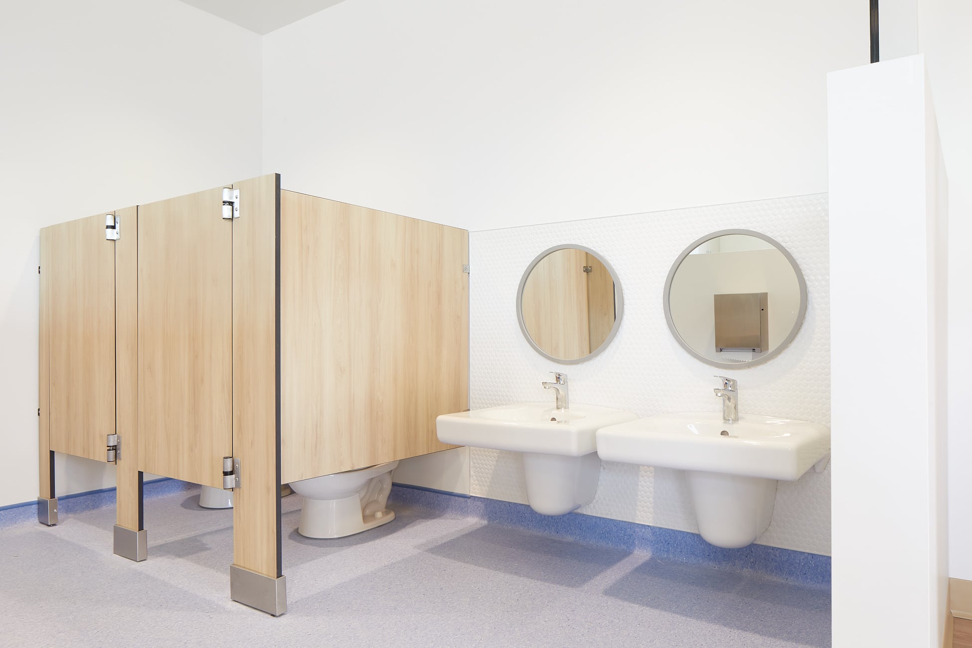 Sinks and mirrors sized for children