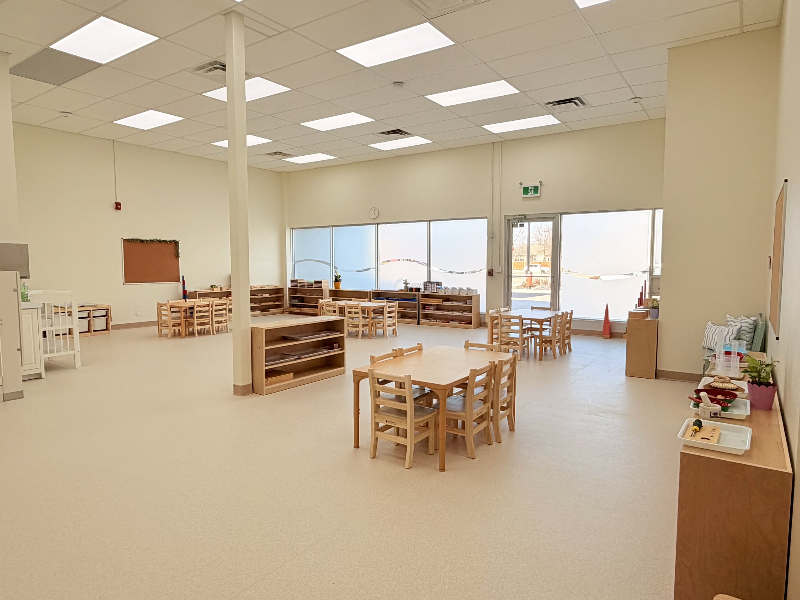 A bright classroom, scaled to the child