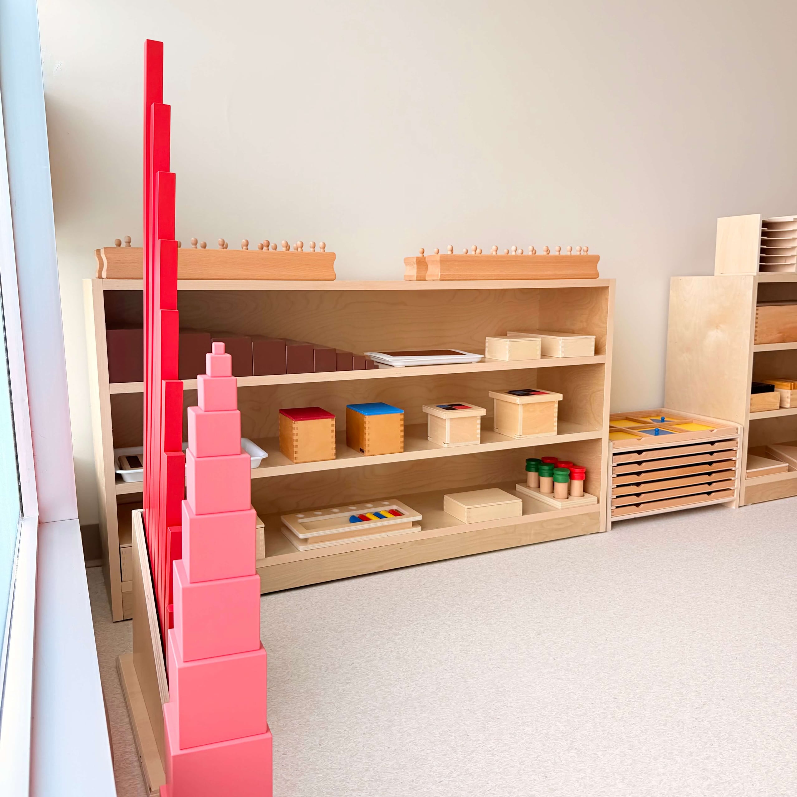 The pink tower, waiting to be built