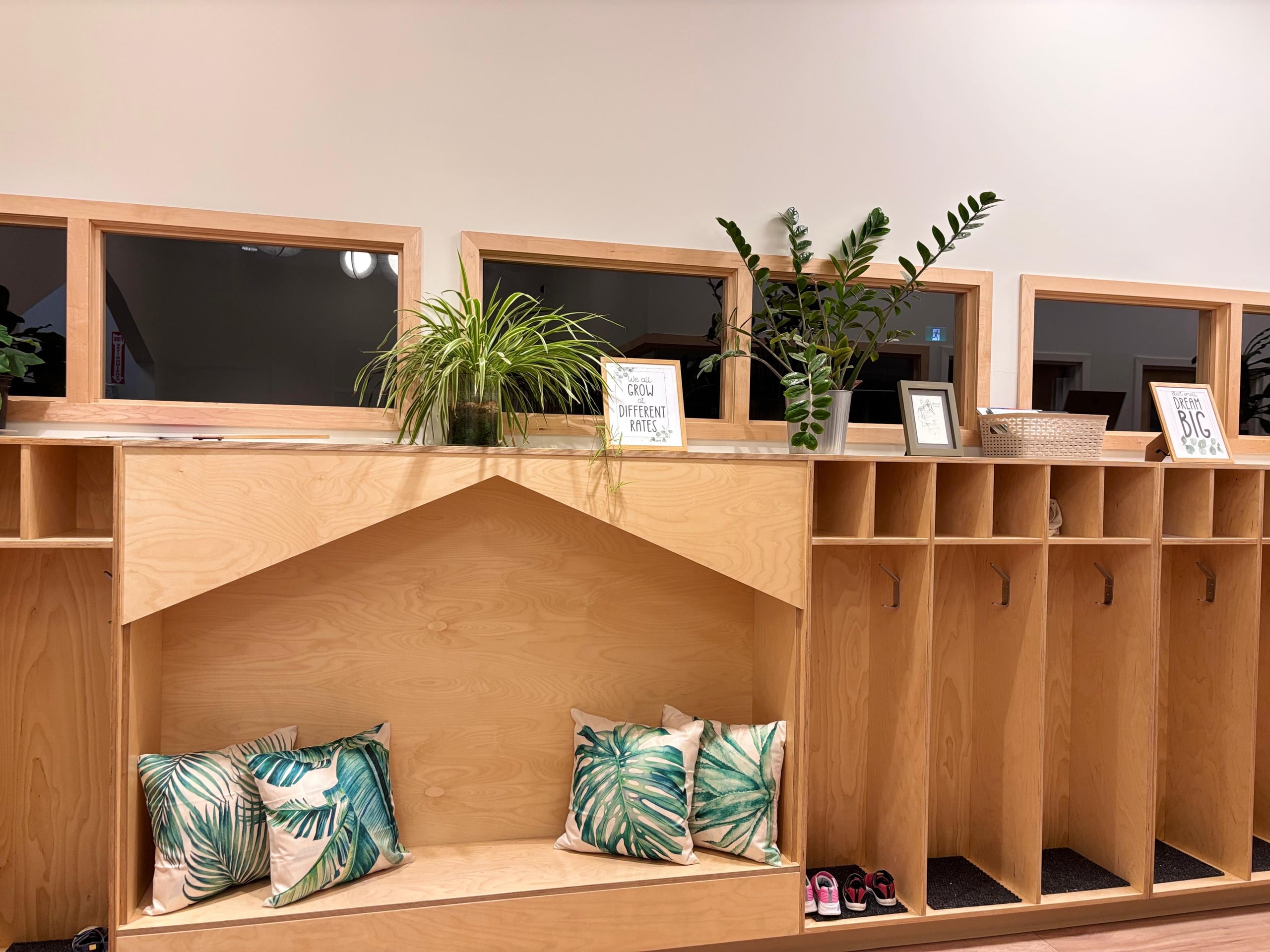 A soft nook of cubbies and cushions