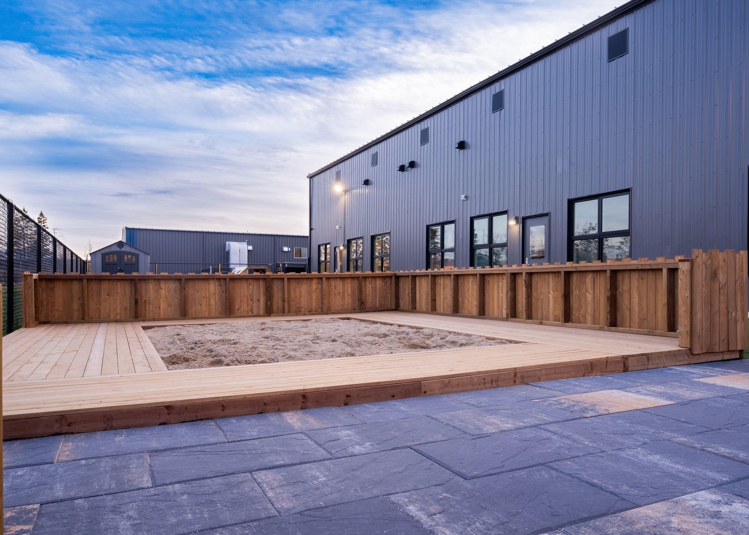 A sandbox on the deck